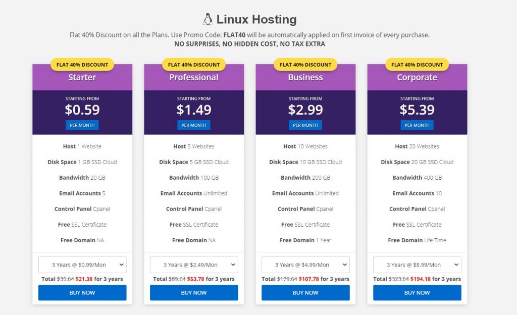 Web hosting price per year